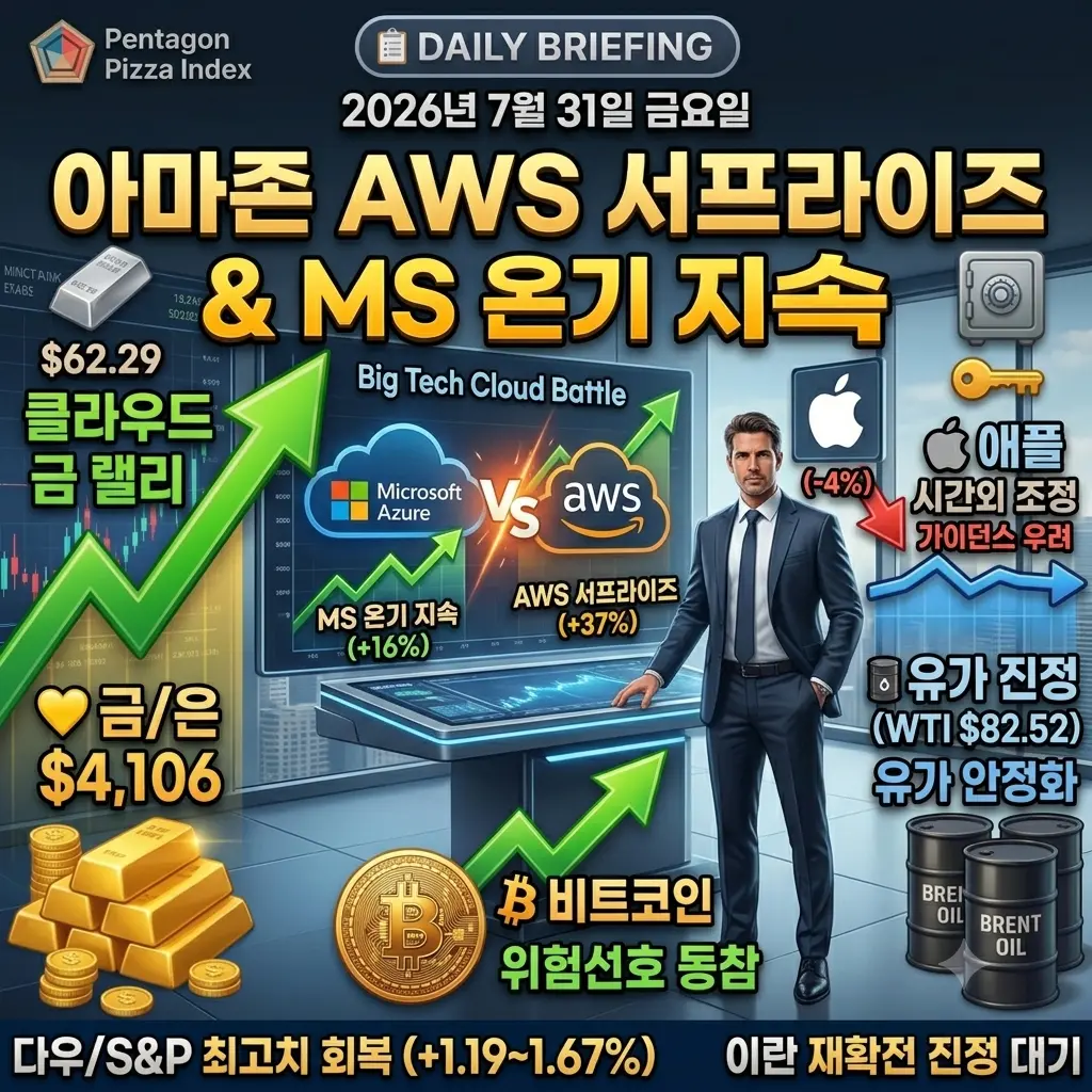 7월 31일 오늘의 브리핑 — 빅테크 실적 슈퍼위크 마무리, 아마존 AWS 서프라이즈(시간외 +9%대)·MS 이틀째 온기 지속