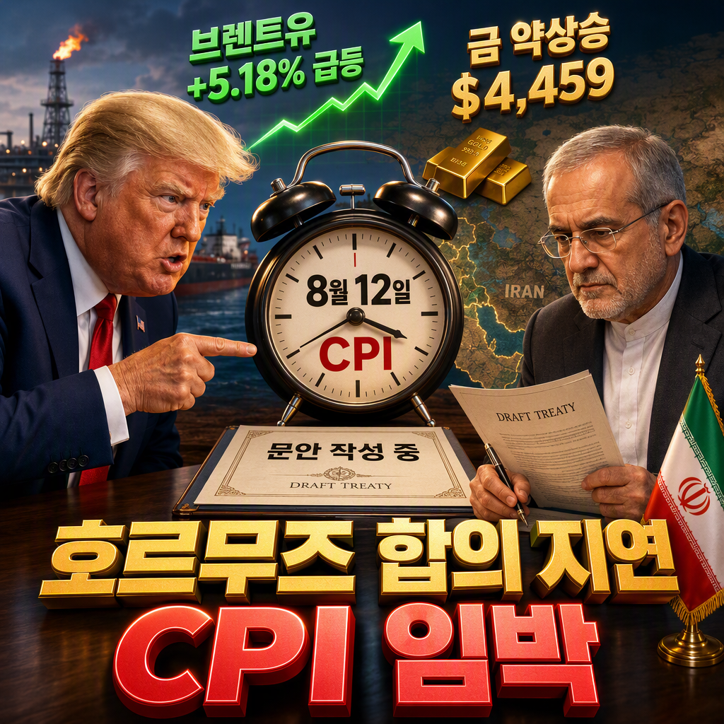 8월 11일 오늘의 브리핑 — 호르무즈 합의 지연, CPI 임박, 금 $4,459 약상승, 브렌트 +5.18%