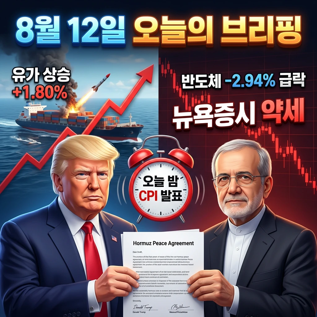 8월 12일 오늘의 브리핑 — CPI 발표 임박, 11일 주식시장 약세, 호르무즈 최종 단계, 유가 상승